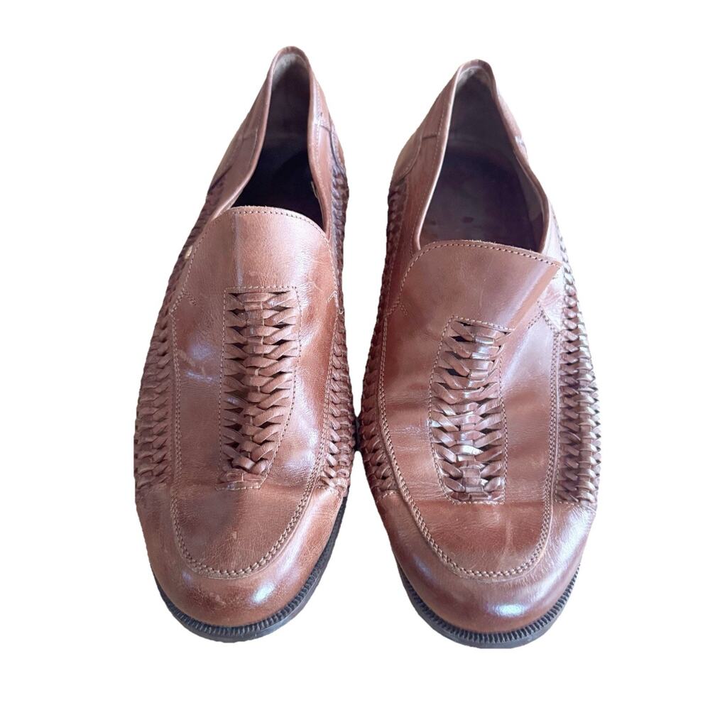 RUSSELL & BROMLEY Tan Brown Woven Leather Mens Loafers Shoes, Size EU 44 US 11